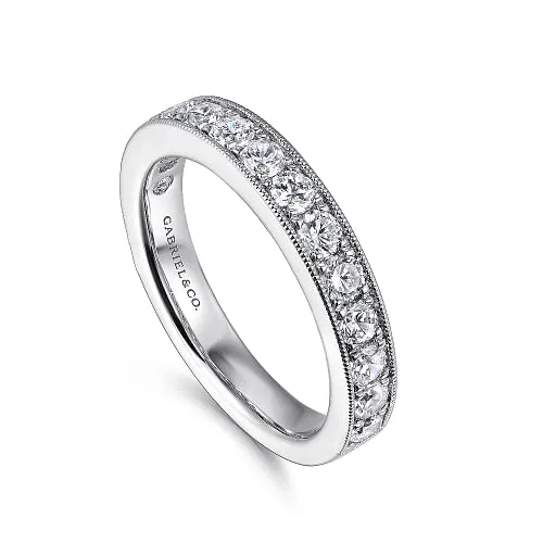 Padua - 14K White Gold Micro Pave Set Diamond Wedding Band with Milgrain - 0.95ct