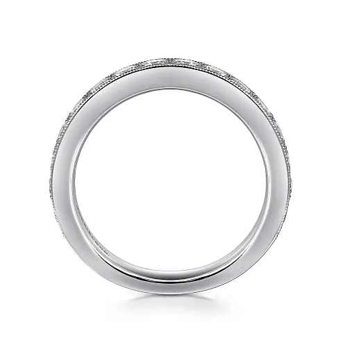 Padua - 14K White Gold Micro Pave Set Diamond Wedding Band with Milgrain - 0.95ct