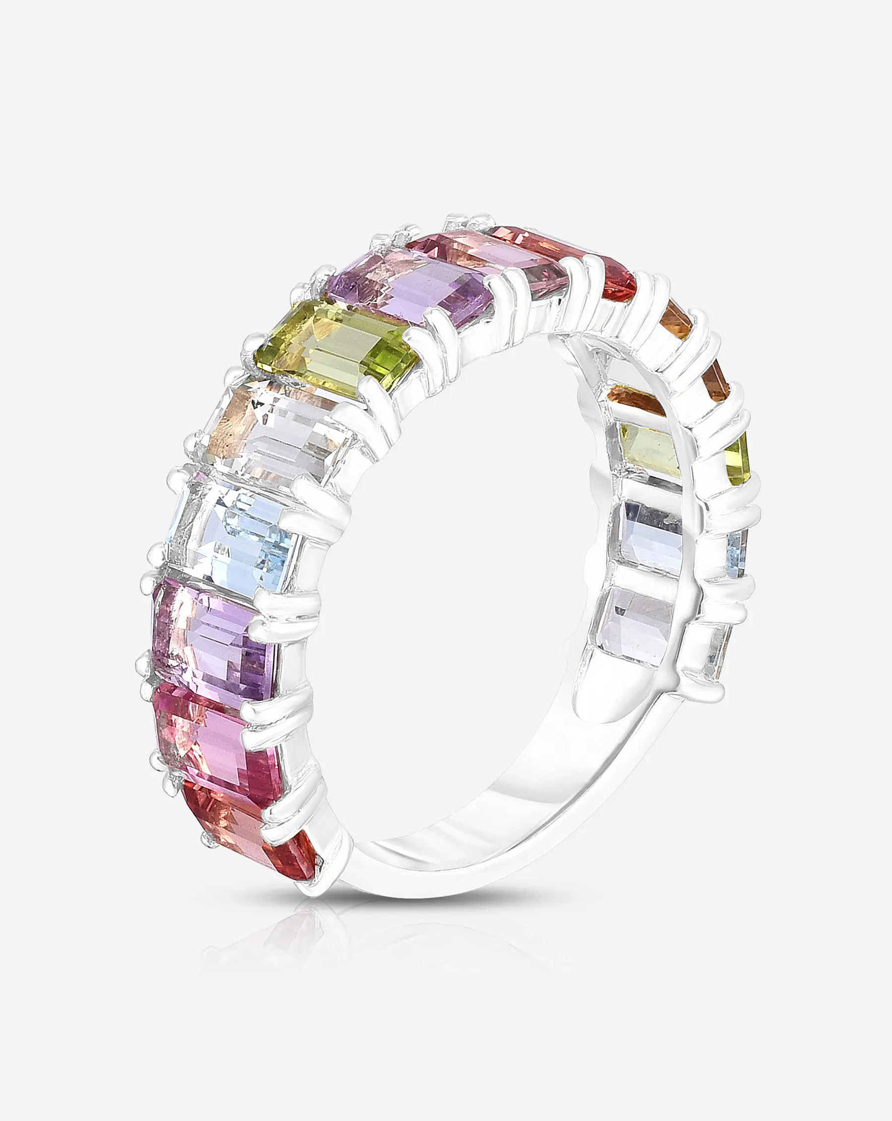 Pastel Emerald Cut Rainbow Gemstone Ring