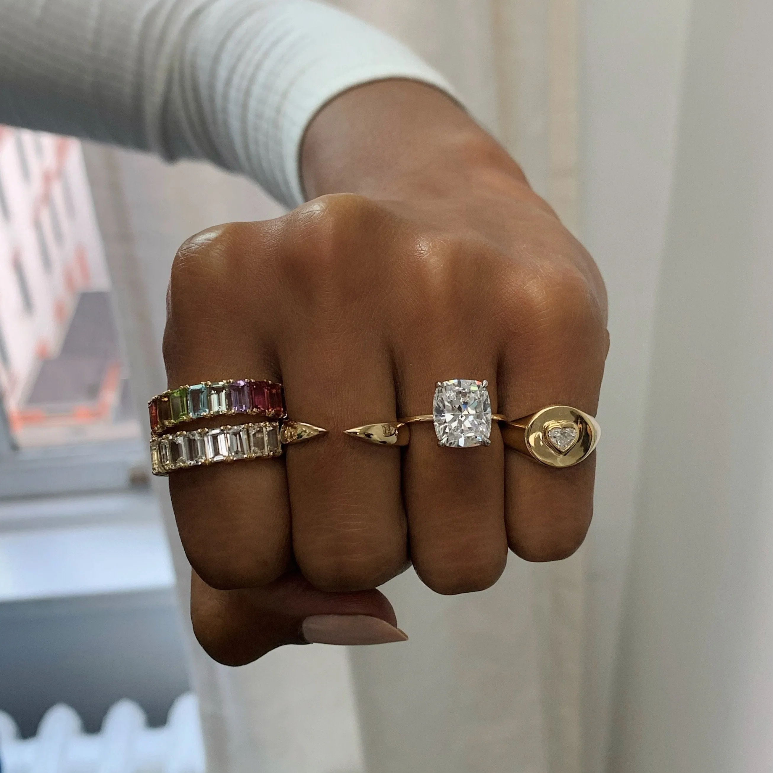 Pastel Emerald Cut Rainbow Gemstone Ring