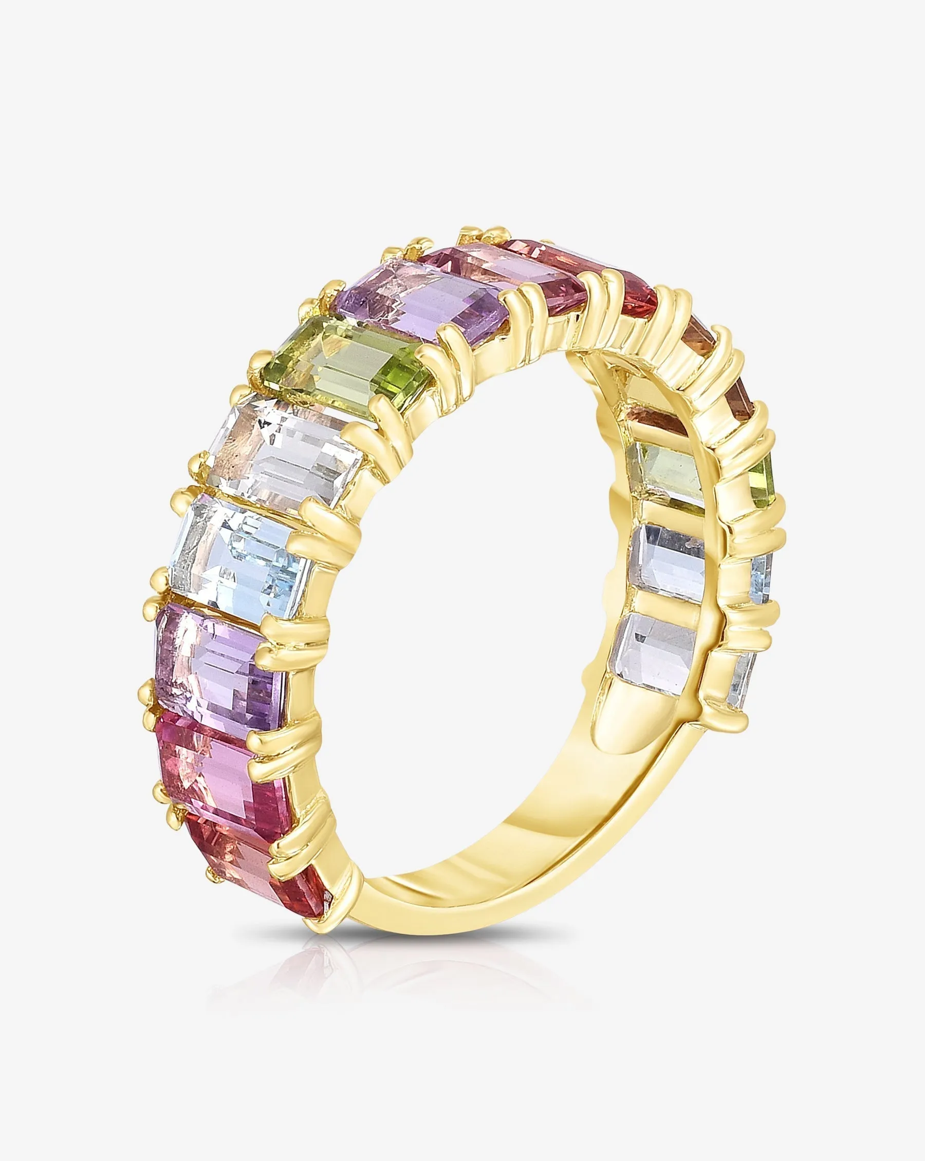 Pastel Emerald Cut Rainbow Gemstone Ring