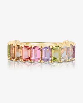 Pastel Emerald Cut Rainbow Gemstone Ring