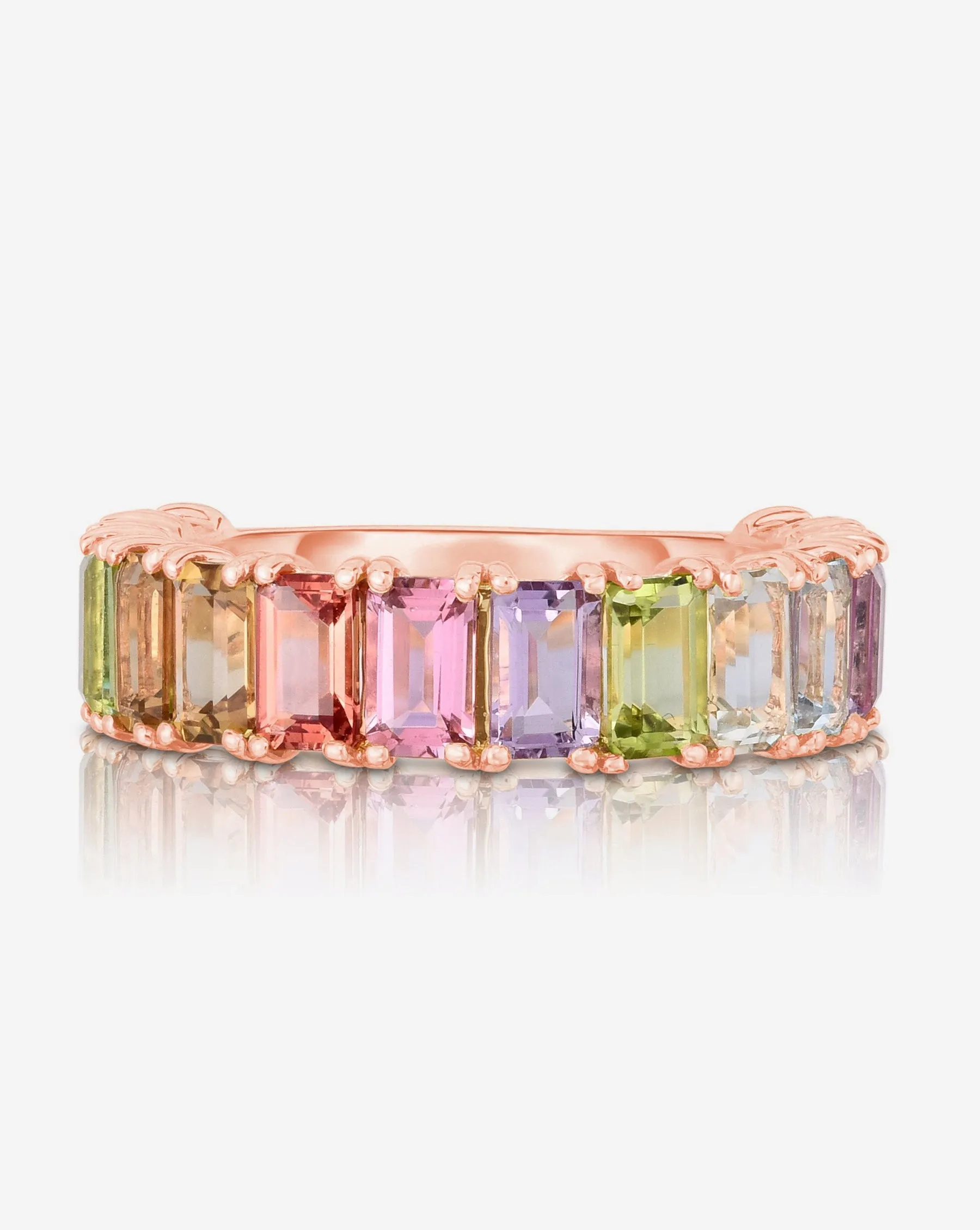 Pastel Emerald Cut Rainbow Gemstone Ring