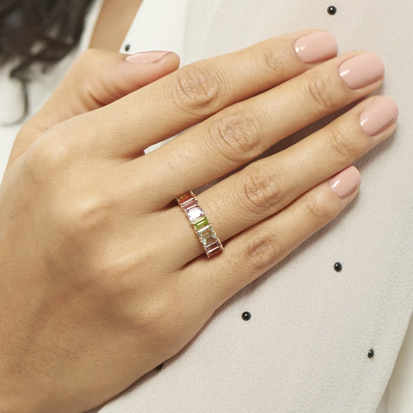 Pastel Emerald Cut Rainbow Gemstone Ring