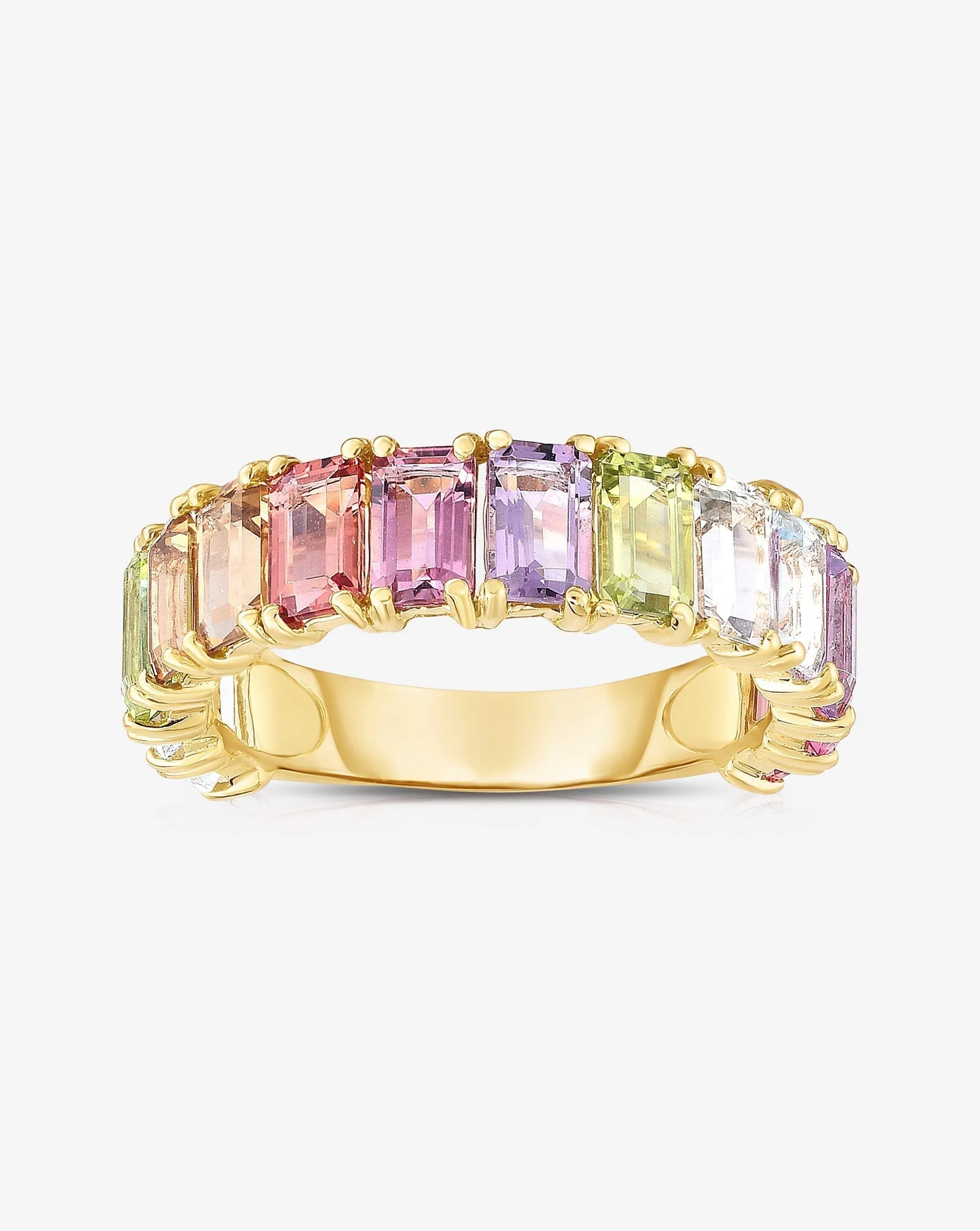 Pastel Emerald Cut Rainbow Gemstone Ring
