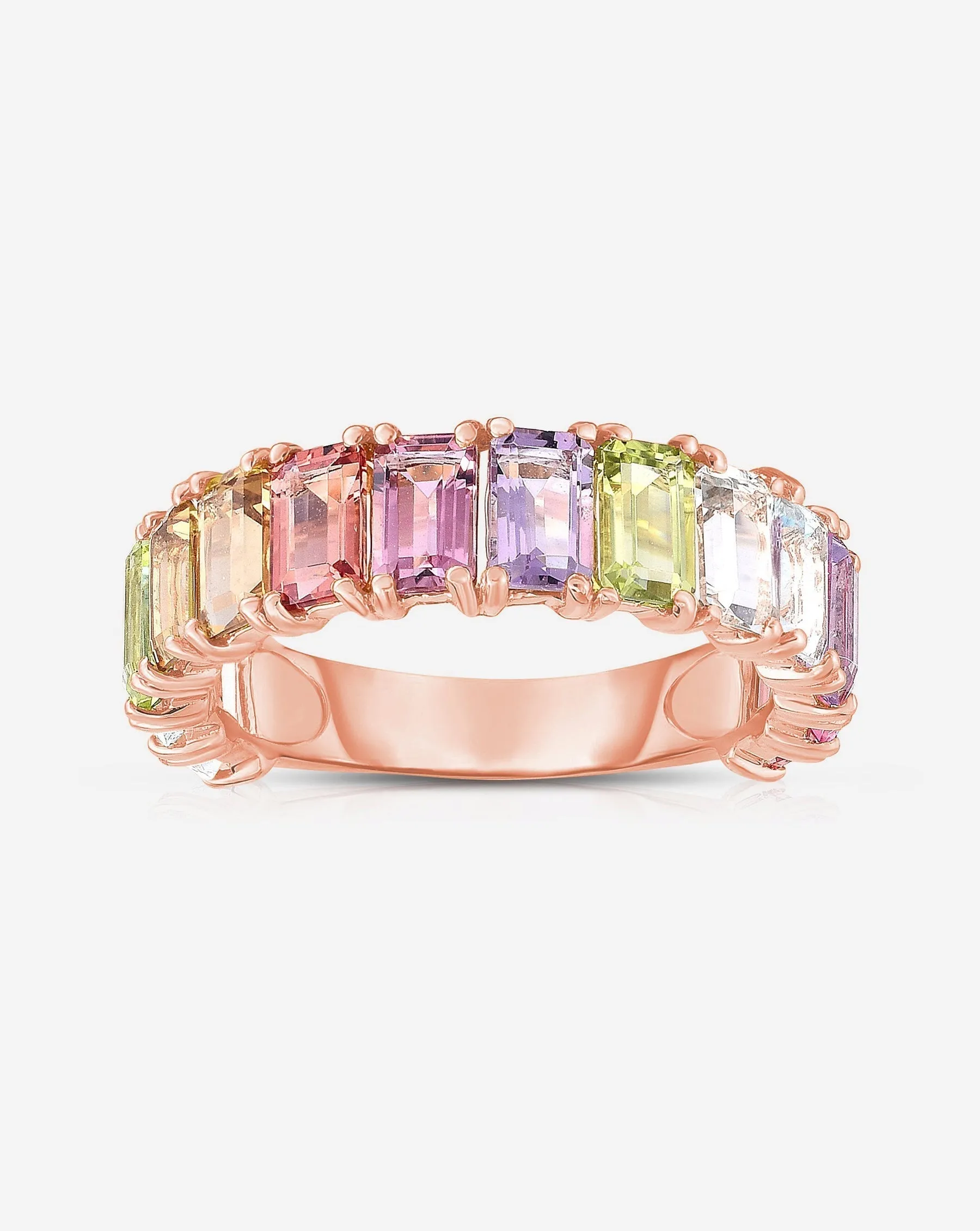 Pastel Emerald Cut Rainbow Gemstone Ring