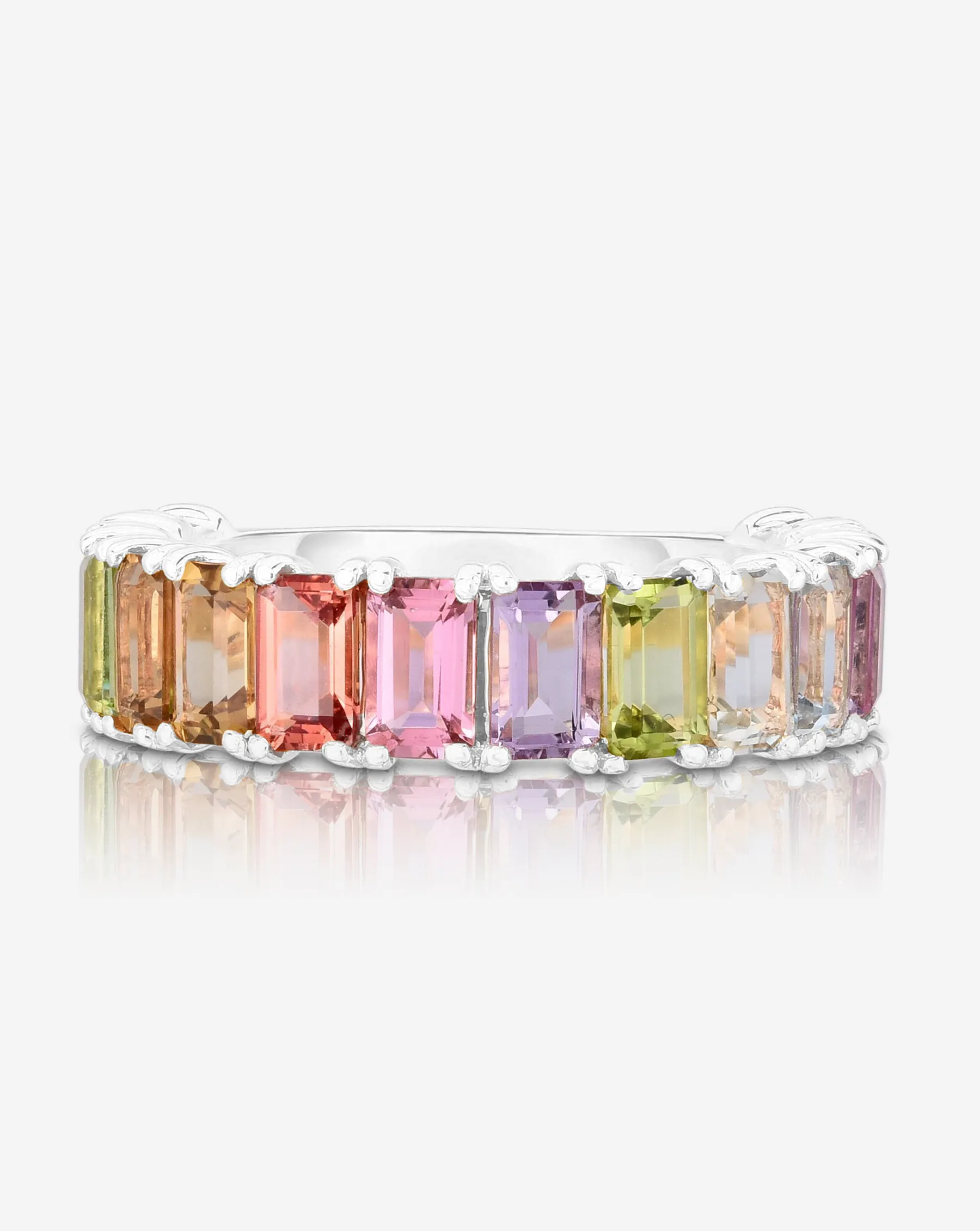 Pastel Emerald Cut Rainbow Gemstone Ring