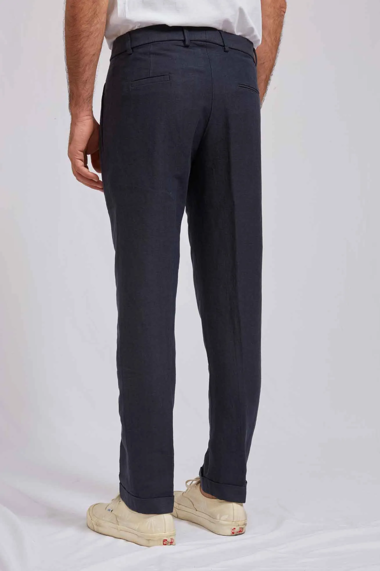 PAUL hemp cotton herringbone navy 3136
