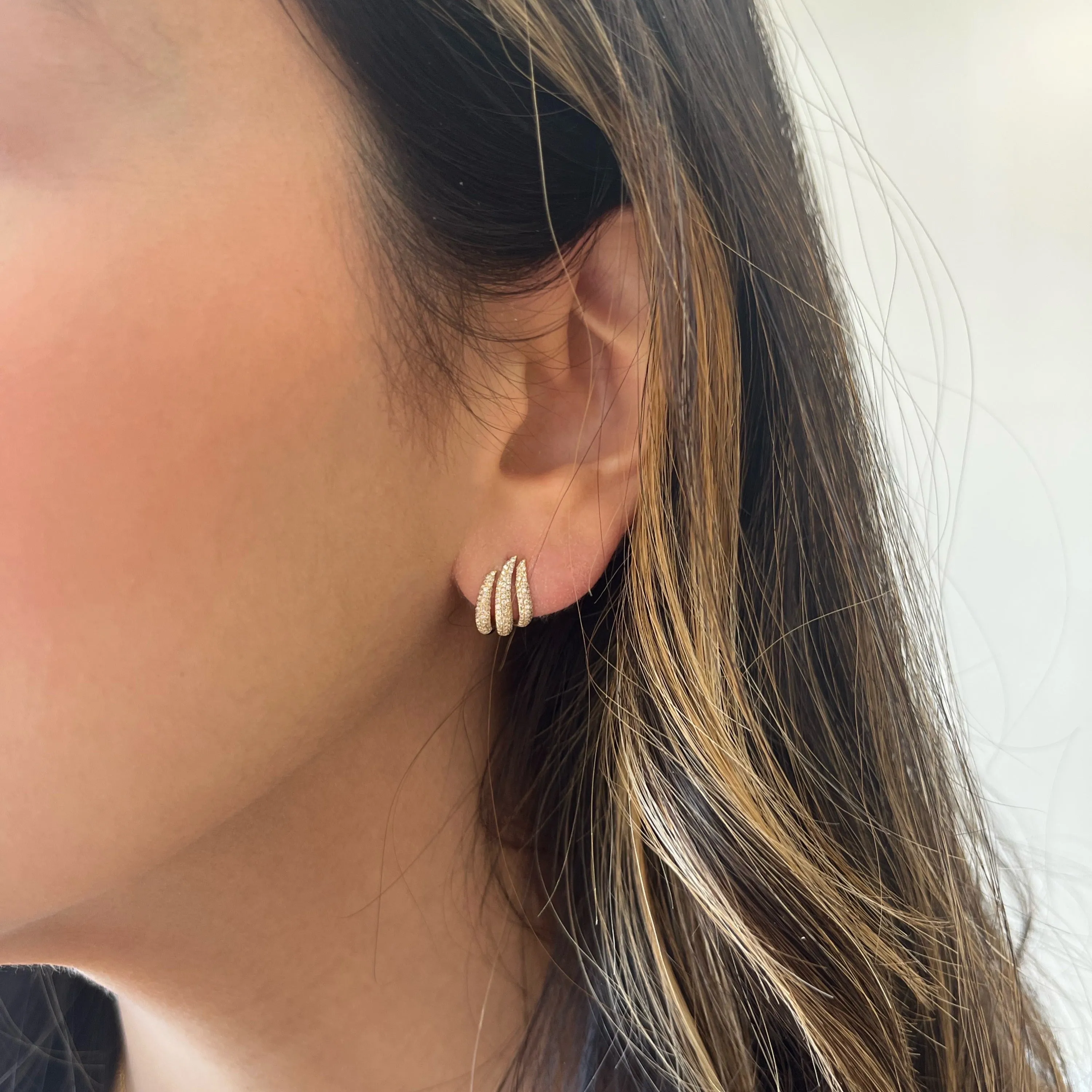 Pave Diamond Triple Row Claw Earrings
