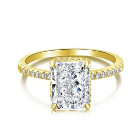 Pave Side Stone Hidden Halo 4 Carat Radiant Cut Engagement Ring - Gold