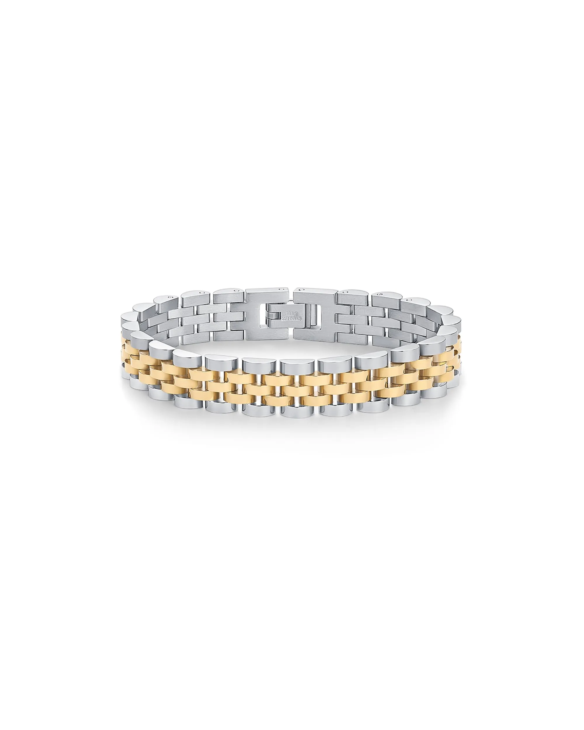 PAVOI 14K Gold Plated Two-Toned Waterproof Watch Strap Chain Bracelet for Women | White Yellow Mixed Metals Stainless Steel Chunky Link Bracelet 7 Inches