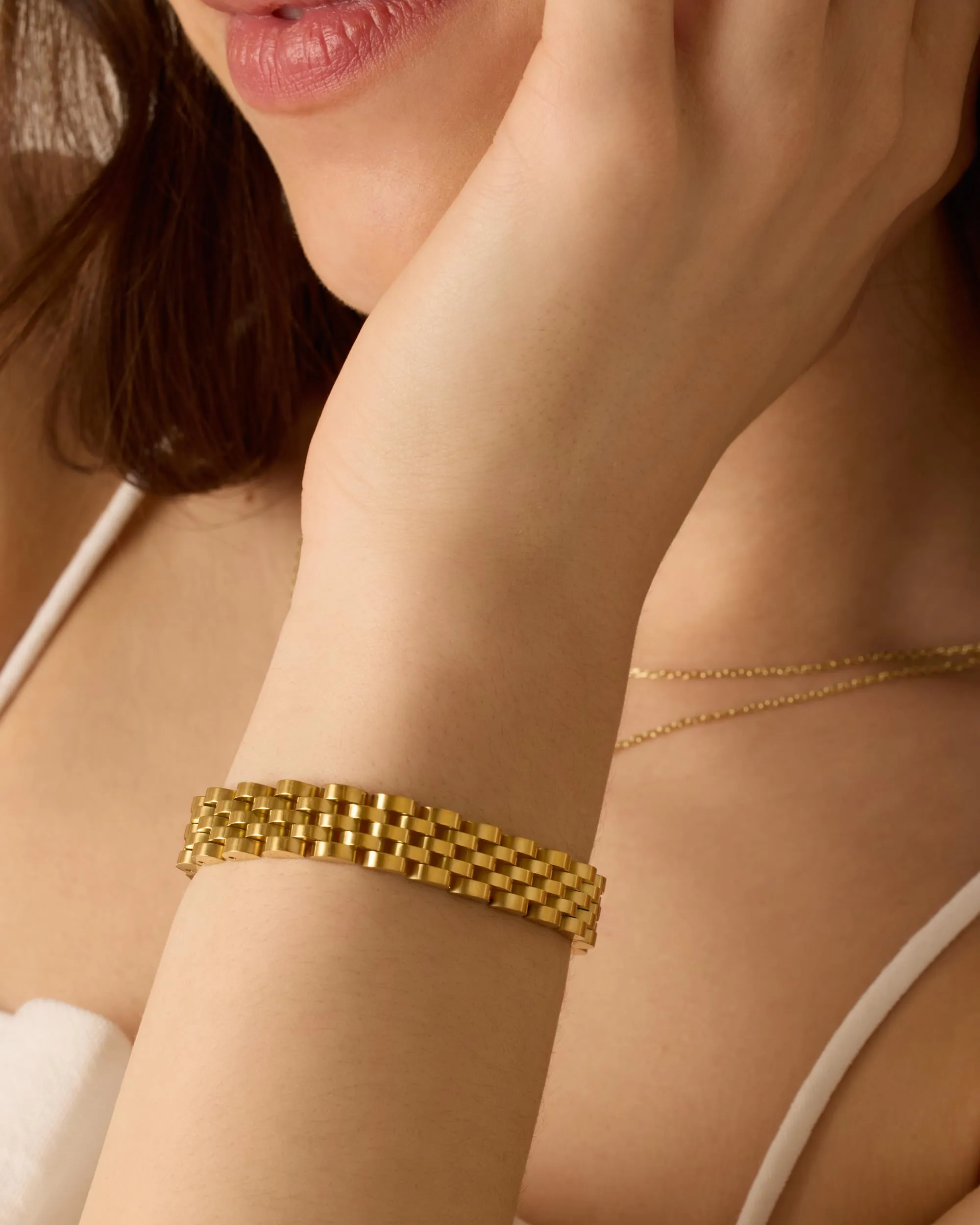 PAVOI 14K Gold Plated Two-Toned Waterproof Watch Strap Chain Bracelet for Women | White Yellow Mixed Metals Stainless Steel Chunky Link Bracelet 7 Inches