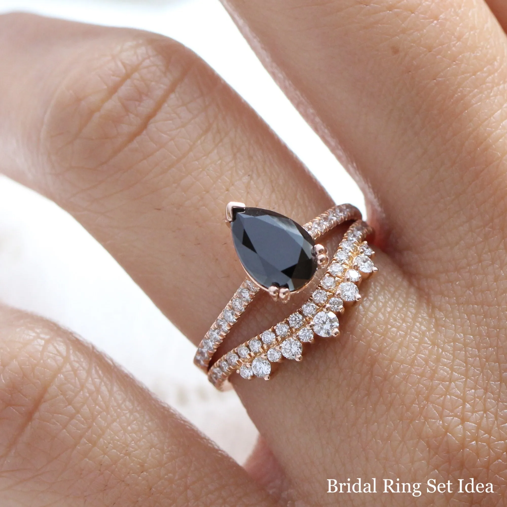 Pear Black Diamond Engagement Ring in Grace Solitaire Pave Band
