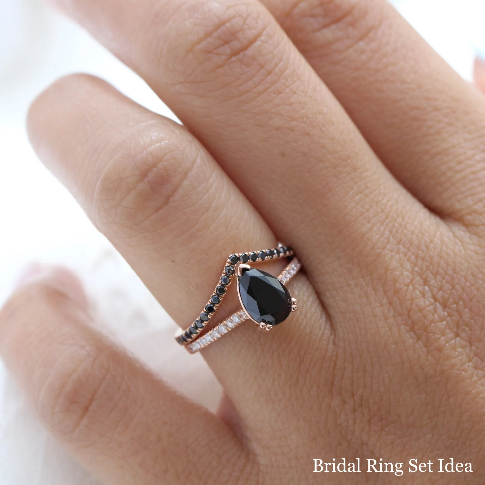 Pear Black Diamond Engagement Ring in Grace Solitaire Pave Band