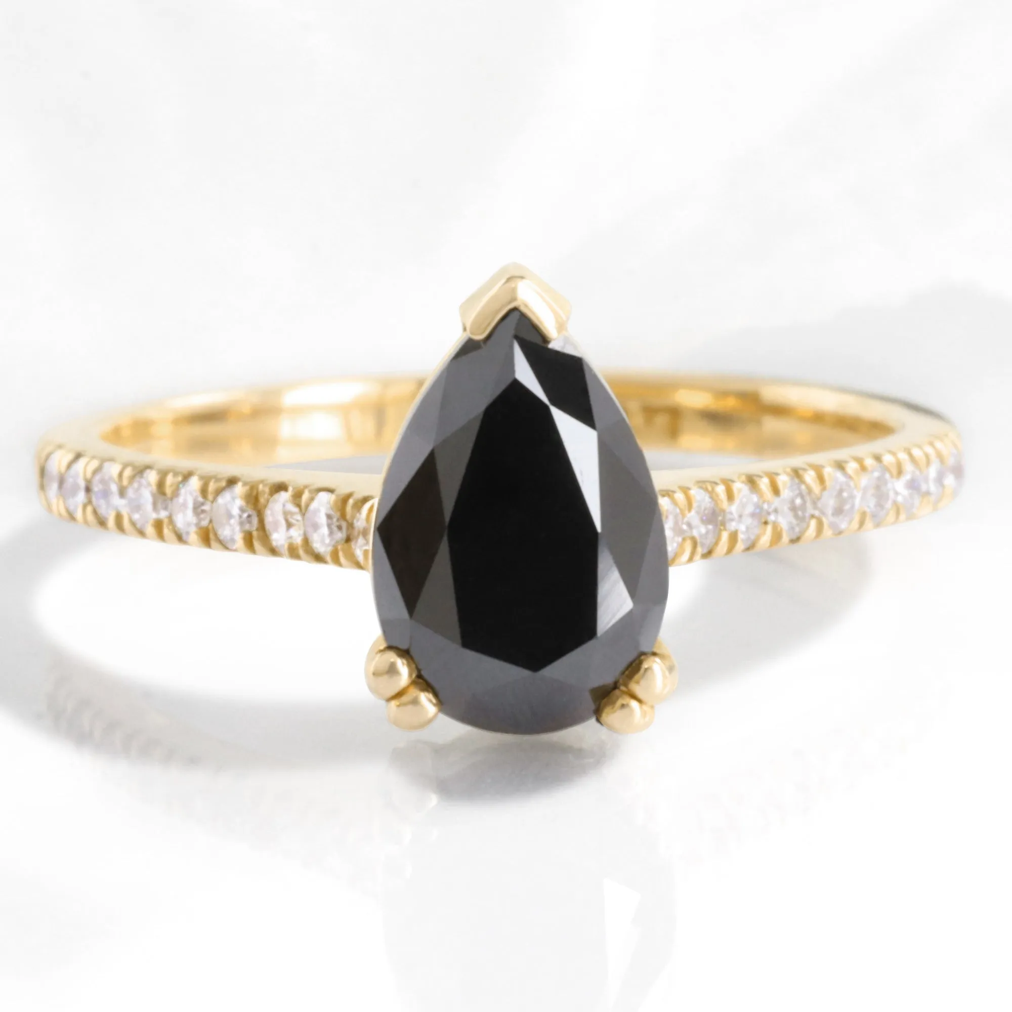 Pear Black Diamond Engagement Ring in Grace Solitaire Pave Band