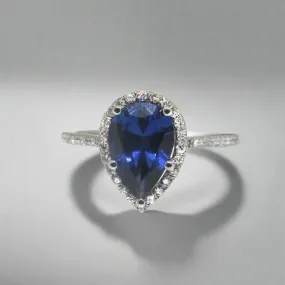 Pear Blue Sapphire Halo Engagement Ring (8x5.5mm)