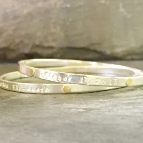 Personalized Mom silver with 18K gold dots narrow Bespoke Bangle