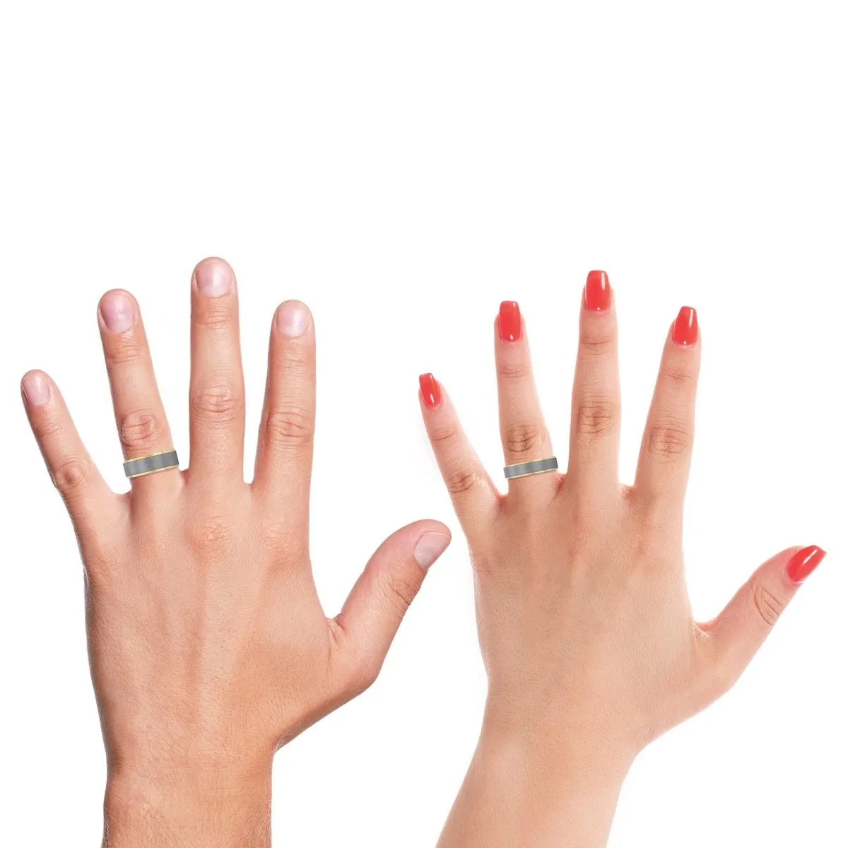 PINESTALK | Green & Red Wood, Brushed, Silver Tungsten Ring, Gold Beveled Edges