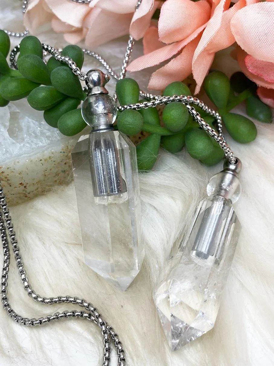 Quartz & Rose Quartz Vial Necklace