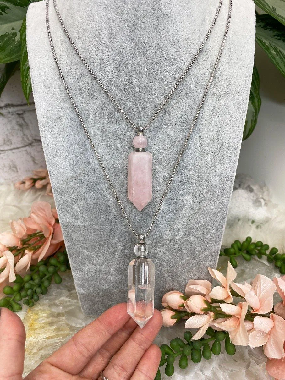 Quartz & Rose Quartz Vial Necklace