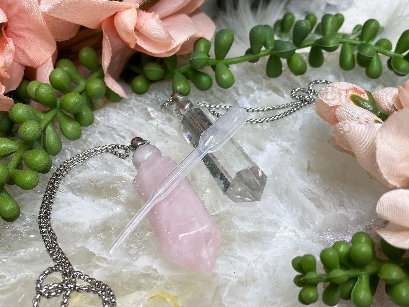 Quartz & Rose Quartz Vial Necklace