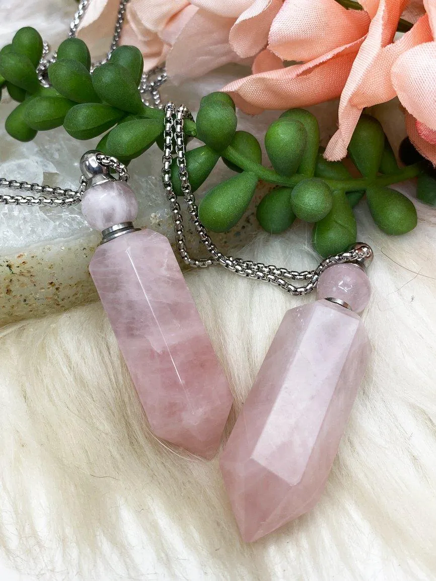 Quartz & Rose Quartz Vial Necklace