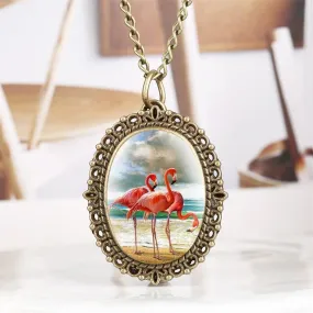 Quartz Pendant Watch - Greater Flamingoes
