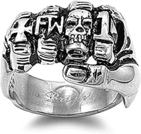 R119 Stainless Steel Fist Face Skull Biker Ring