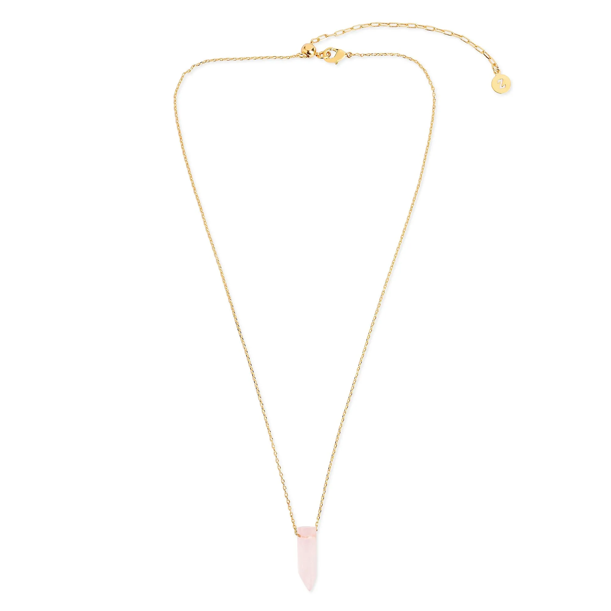 Real Gold Plated Pink Z Rough Cut Shard Hs Nk Rose Quartz Necklace