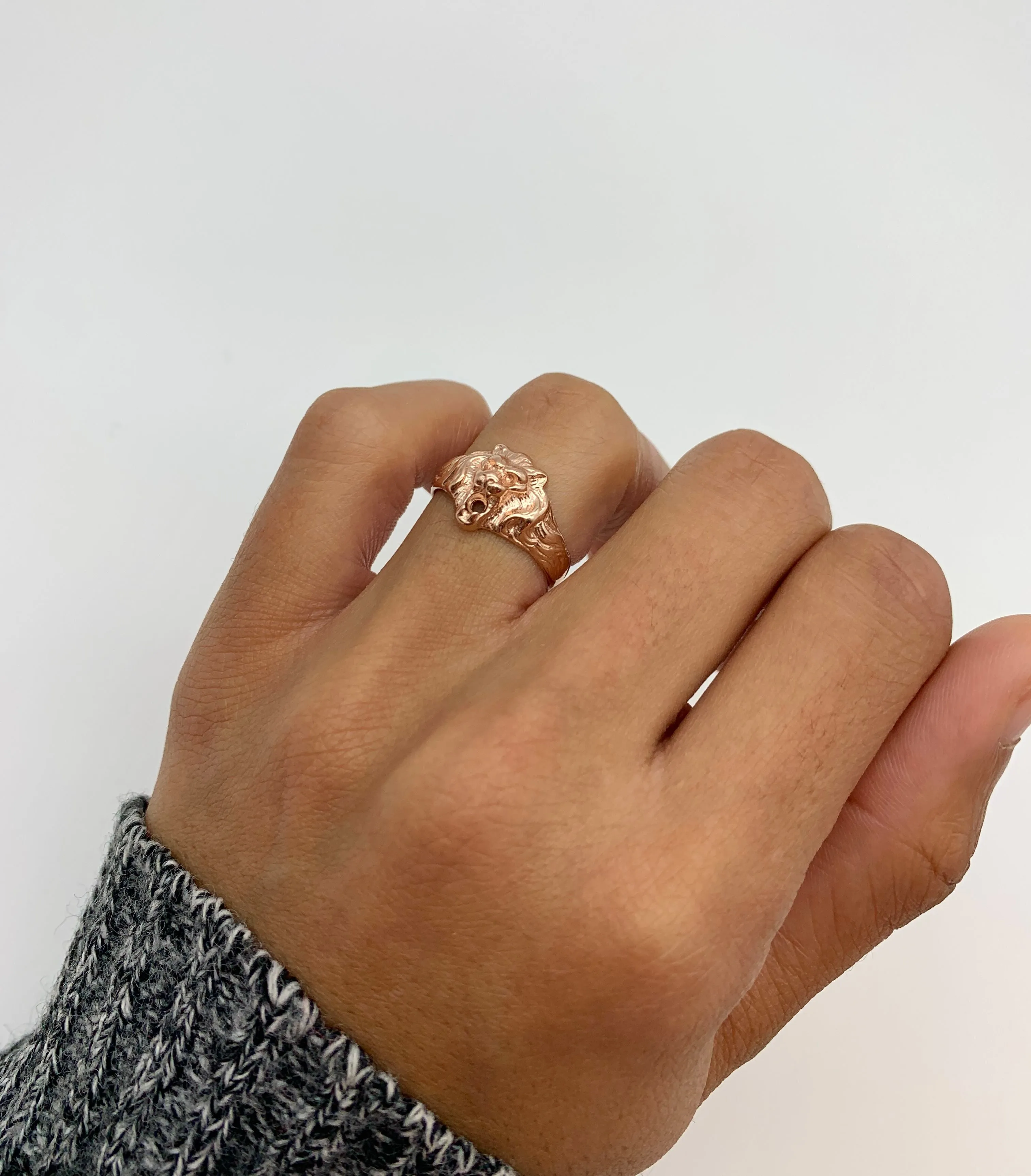 Rose Gold Lion Ring - Small Lion Ring - Pink Vintage Ring