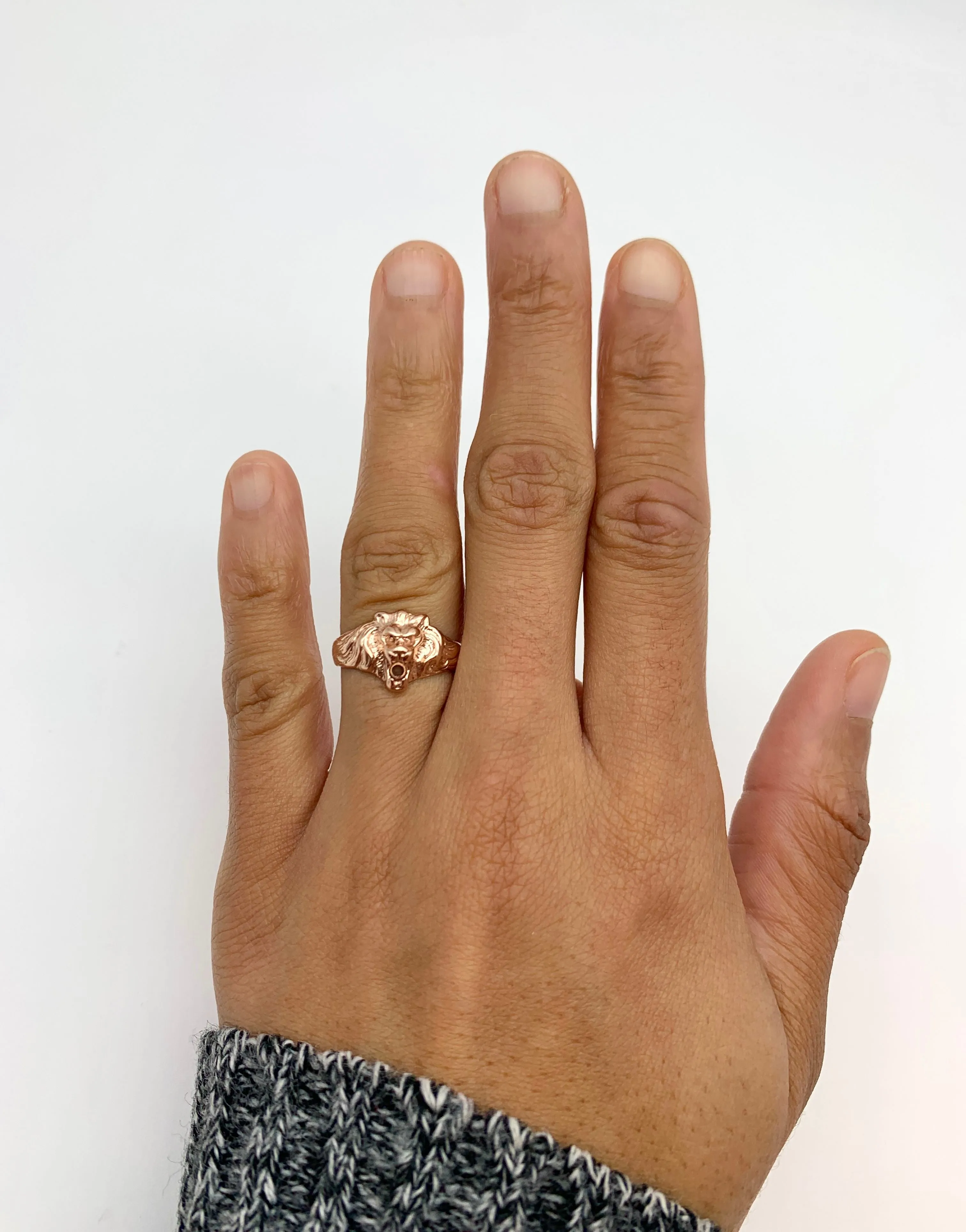 Rose Gold Lion Ring - Small Lion Ring - Pink Vintage Ring