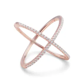 Rose Gold Plated Criss Cross X Ring with Signity CZs