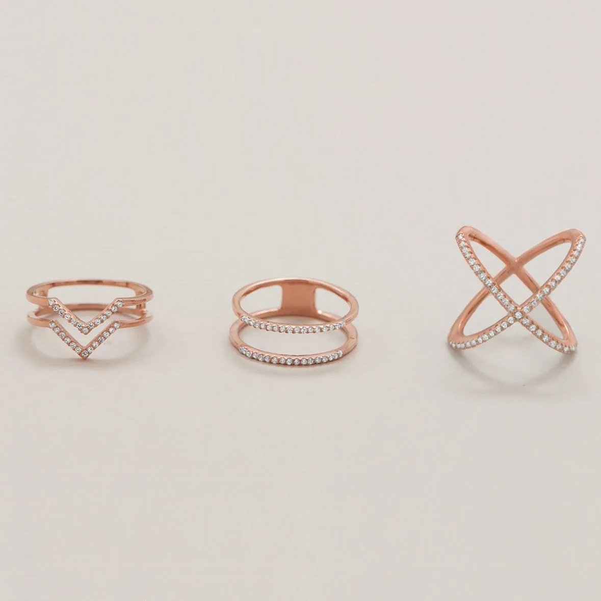 Rose Gold Plated Criss Cross X Ring with Signity CZs