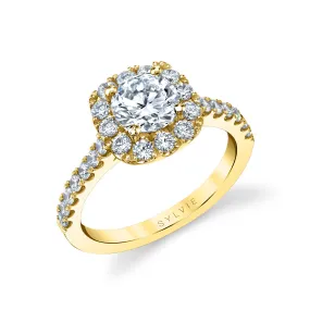 Round Cushion Cut Classic Halo Engagement Ring - Jacalyn 18k Gold Yellow
