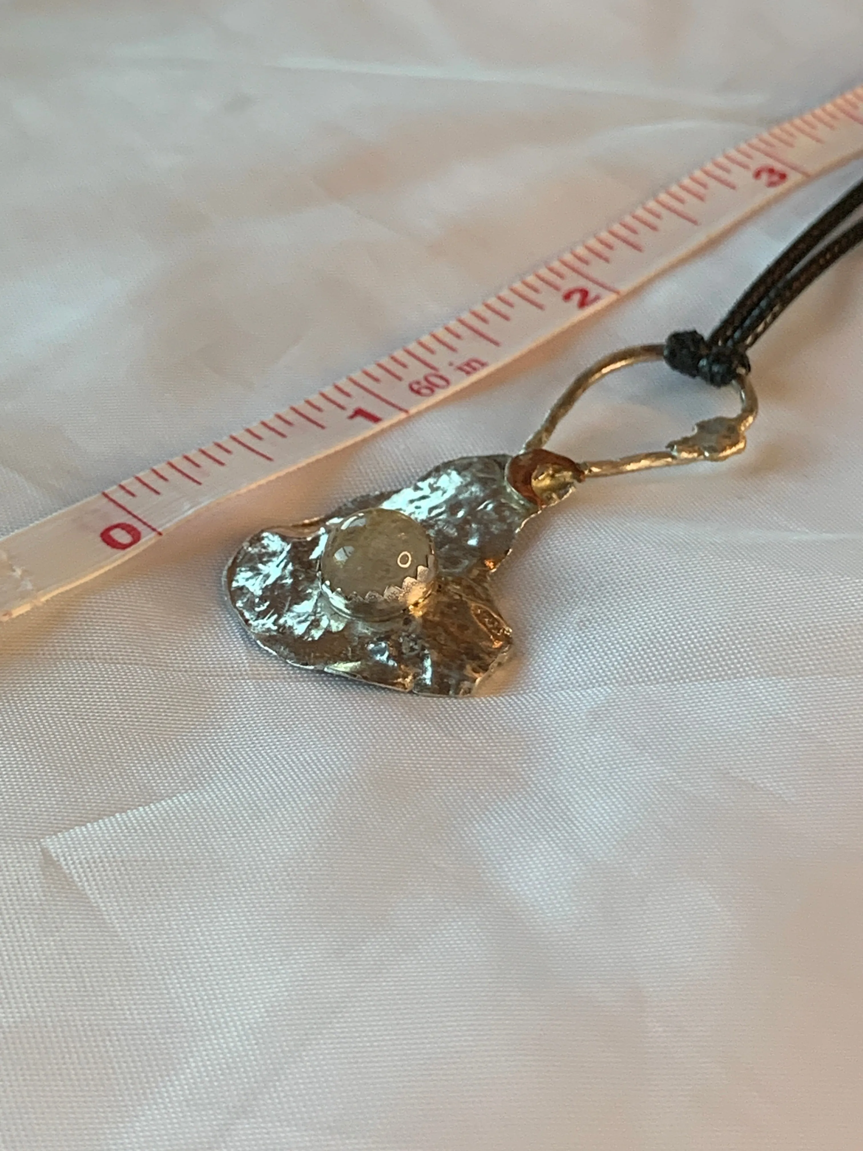 Rutilated Quartz Crystal Sterling Silver Abstract Pendant Crescent Moon Design