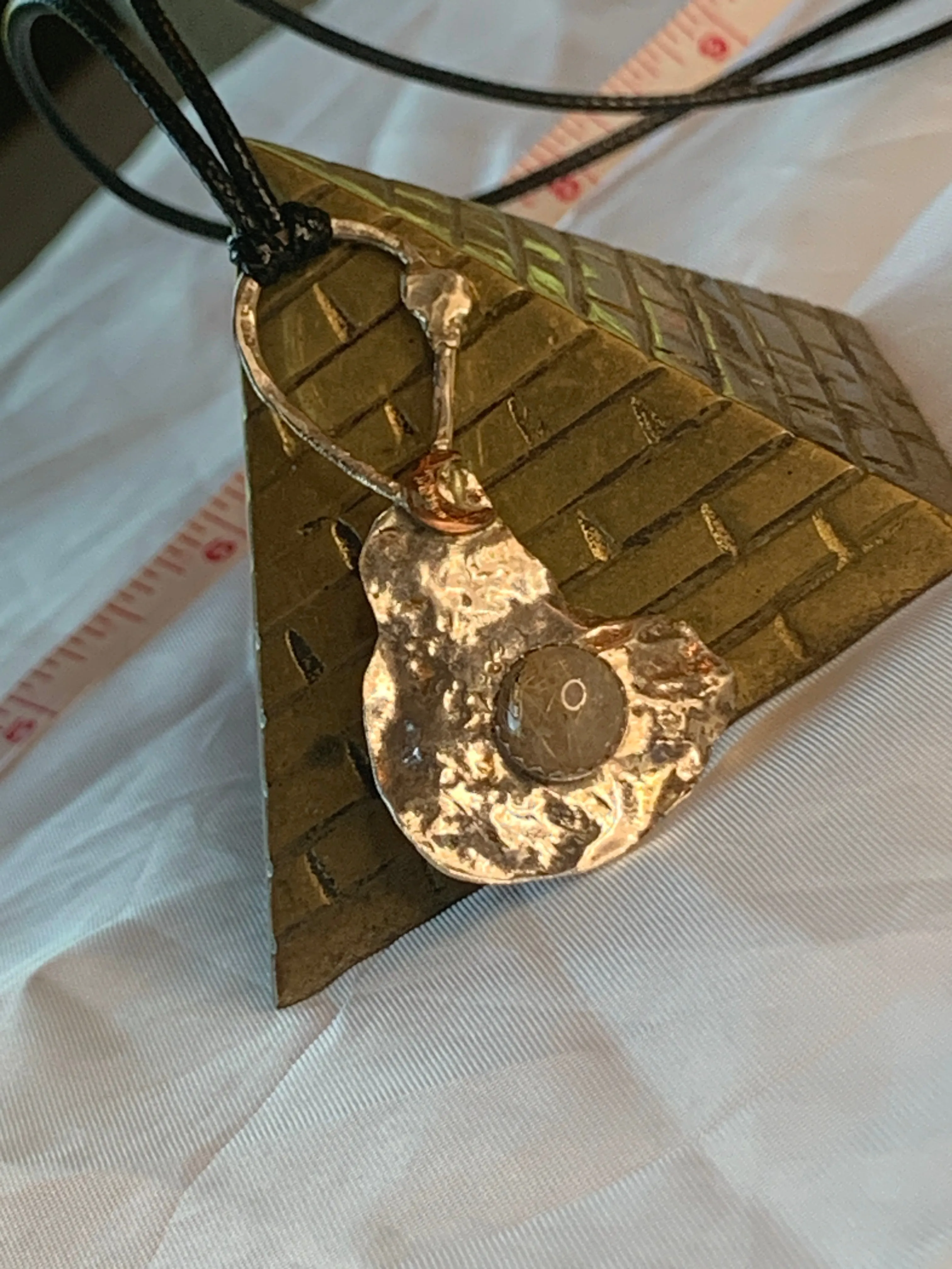 Rutilated Quartz Crystal Sterling Silver Abstract Pendant Crescent Moon Design