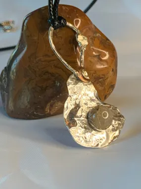 Rutilated Quartz Crystal Sterling Silver Abstract Pendant Crescent Moon Design