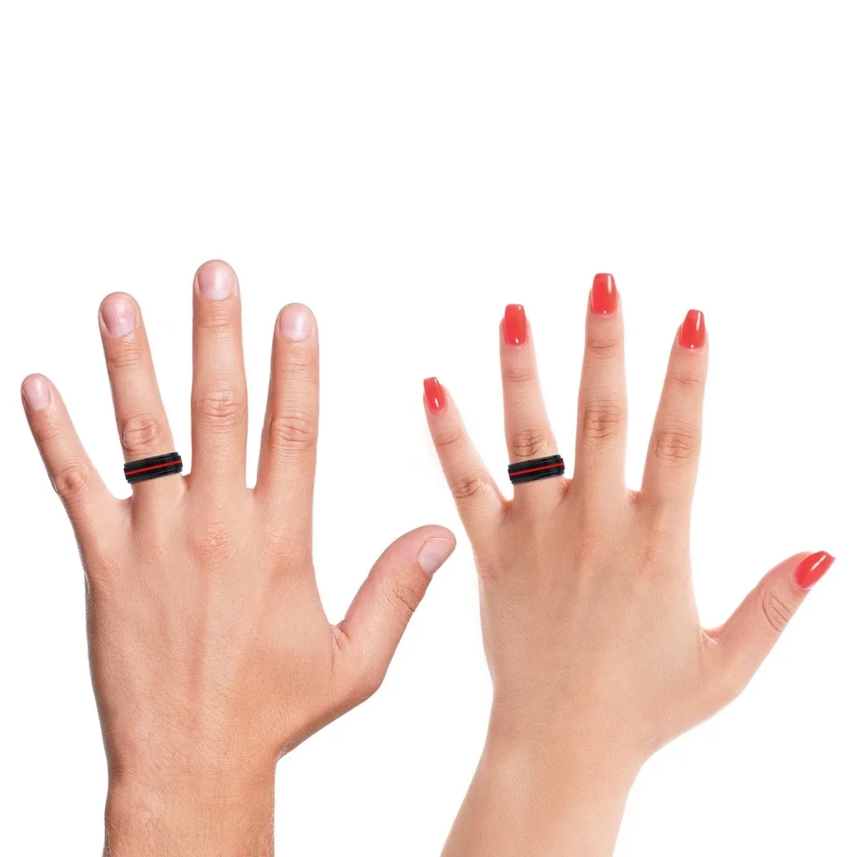 SAGE | Red Burl Wood, Black Tungsten Ring, Red Groove, Stepped Edge
