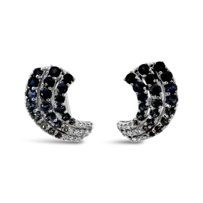 Sapphire & Diamond Crescent Shaped Earrings