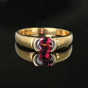 Signet Style Gold Smooth Top Rhodolite Garnet Ring