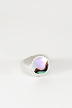 Silver Abalone Signet Ring - Round