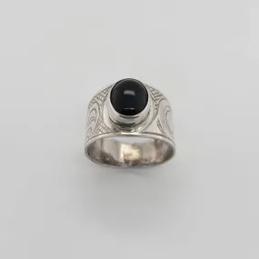 Silver and Onyx Eagle Signet Ring