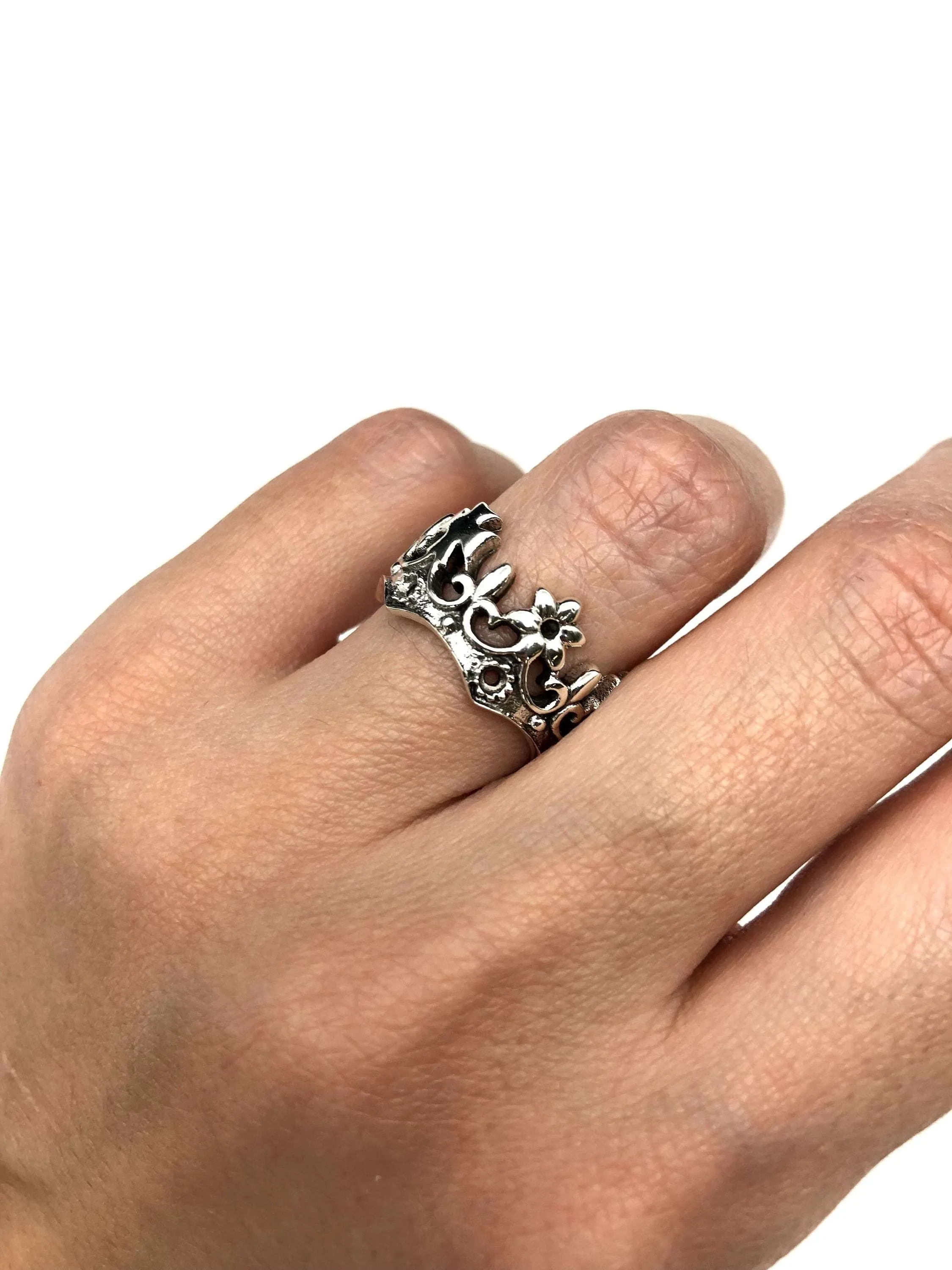 Silver Crown Ring - Silver Gothic Ring, Silver Queen Crown Ring
