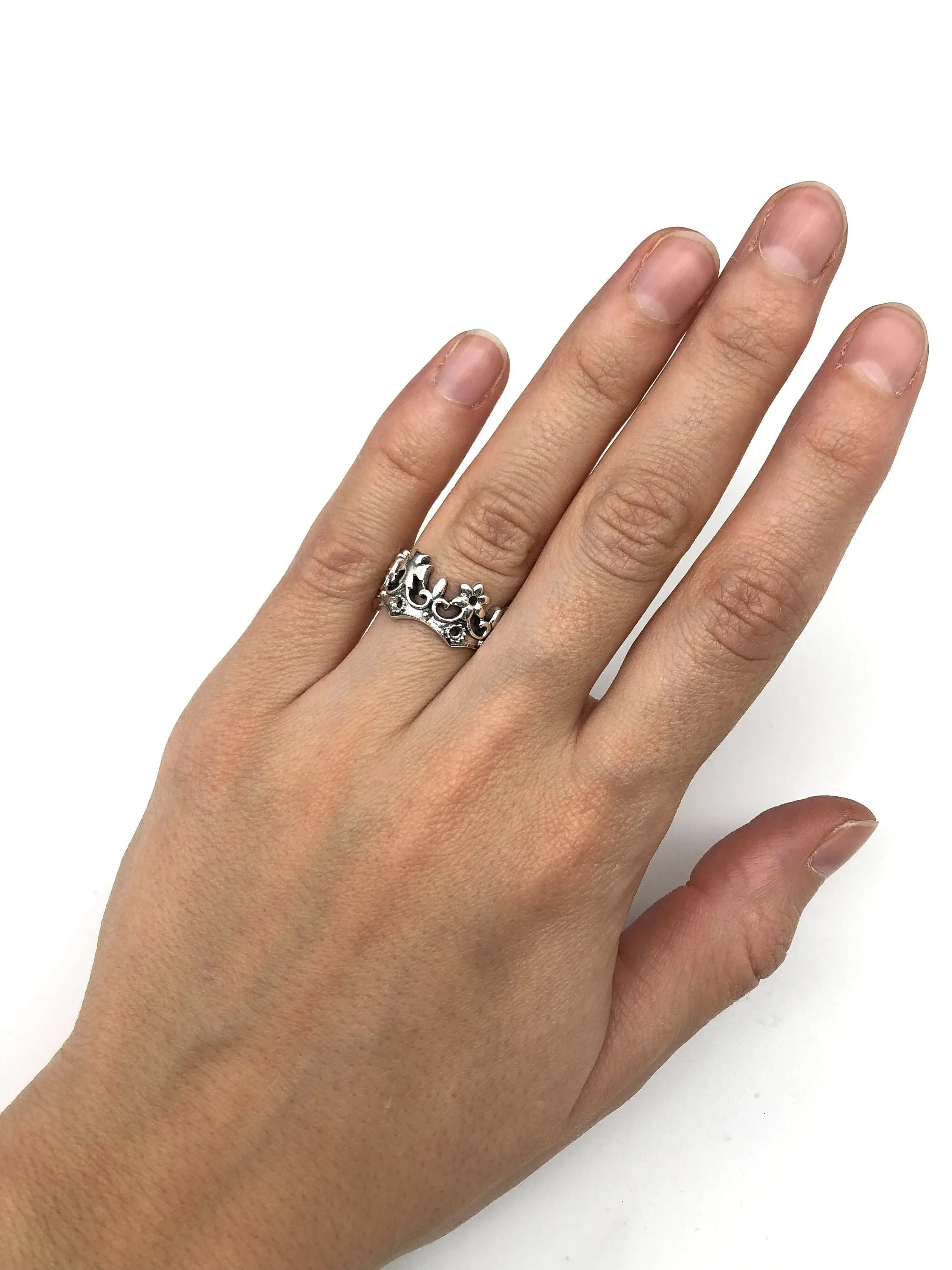 Silver Crown Ring - Silver Gothic Ring, Silver Queen Crown Ring