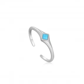 Silver Turquoise Mini Signet Adjustable Ring R033-02H