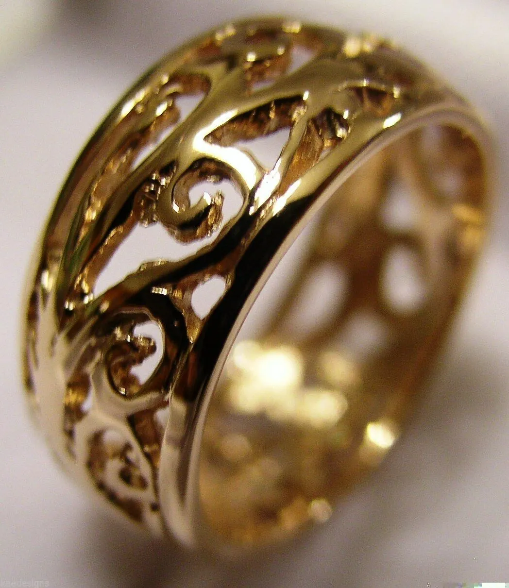 Size J 1/2 Genuine 9ct 9K Full Solid Wide Yellow, Rose or White Gold Filigree Vine Ring 235