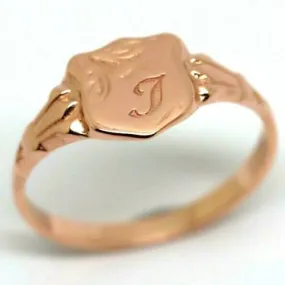 Size M, 9ct 9kt Yellow, Rose or White Gold Shield Signet Ring   Engraving of one initial