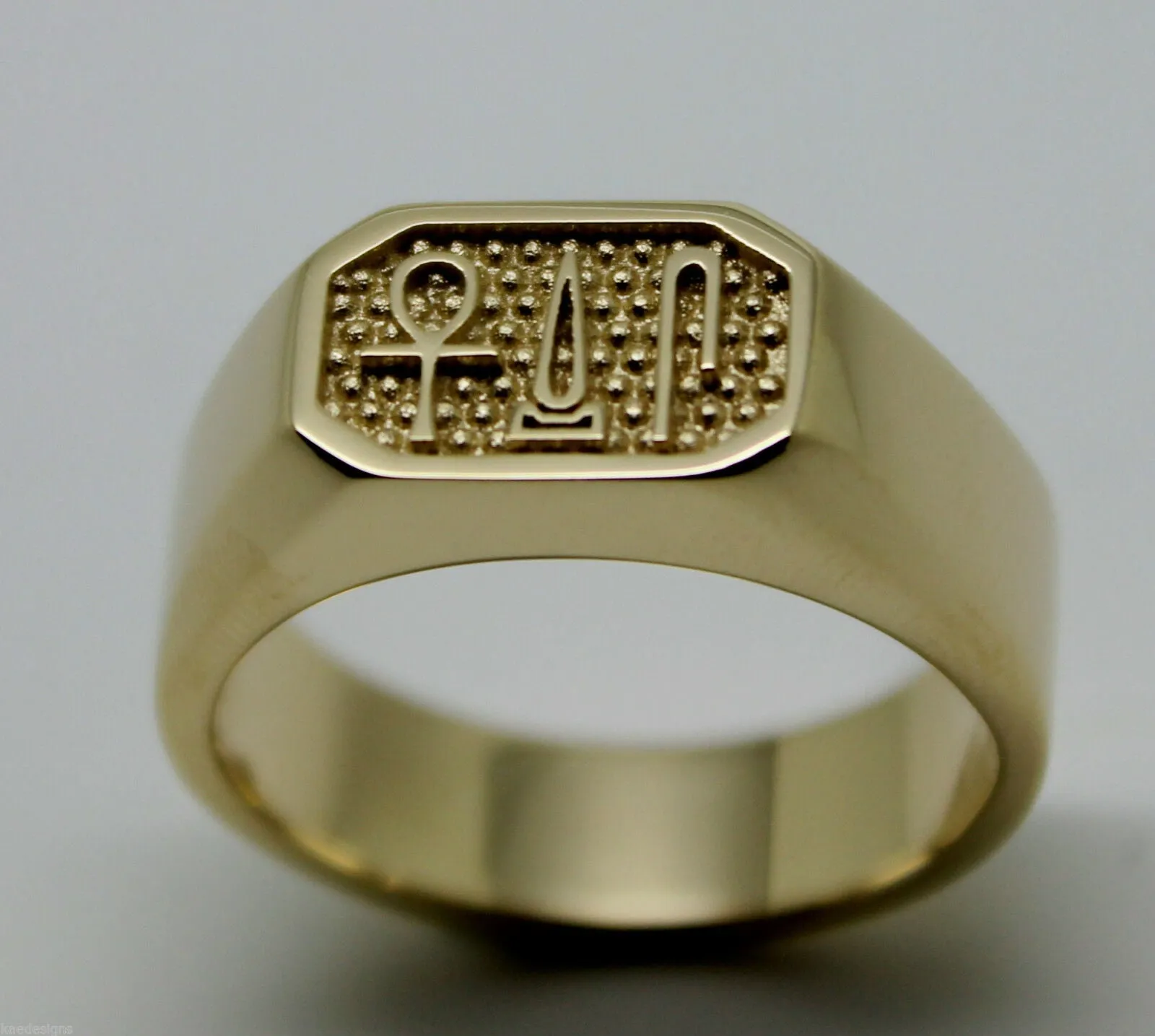Size S 9ct Yellow, Rose or White Gold Ring Egyptian Hieroglyphic symbols - Success, Happiness & Health