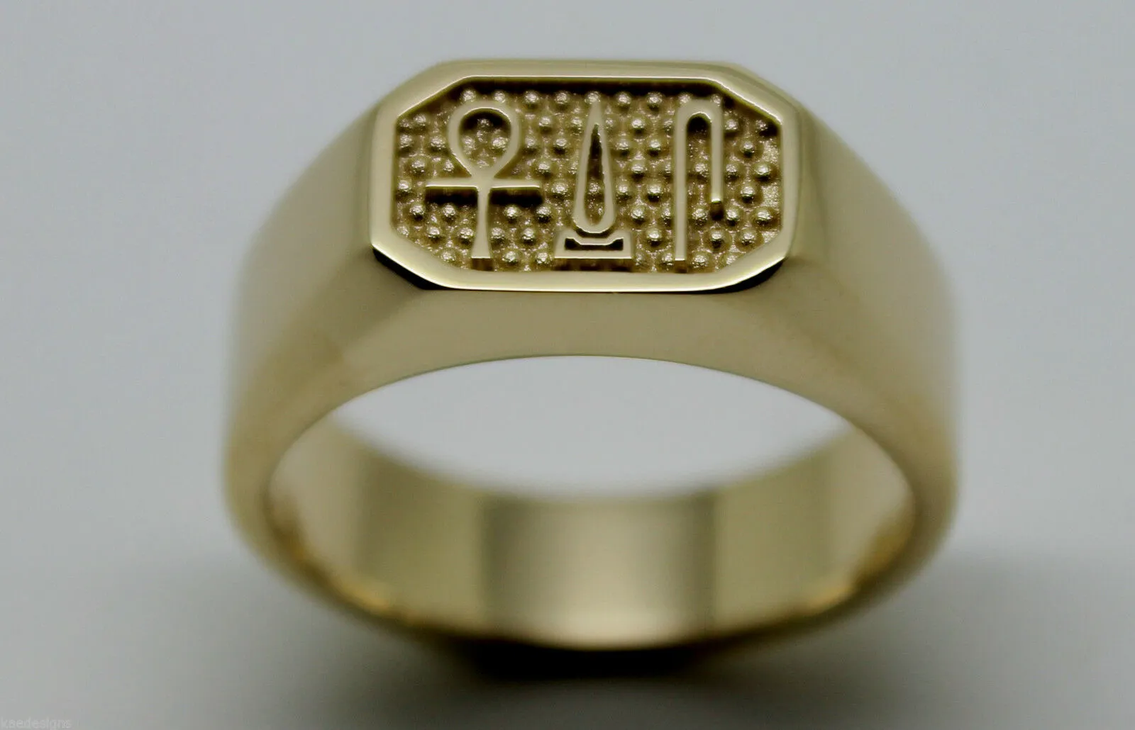 Size S 9ct Yellow, Rose or White Gold Ring Egyptian Hieroglyphic symbols - Success, Happiness & Health