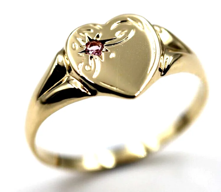 Size U Genuine 9ct 9K Yellow, Rose or White Gold Pink Tourmaline (Birthstone- October) Signet Ring 265   Engraving